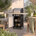 Parrilla de barbacoa de gas propano líquido estándar de 3 quemadores con gabinete de una sola puerta de acero inoxidable y estantes laterales