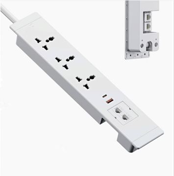 White Furniture Desktop Universal Power Socket - Recessed USB-C and USB Socket