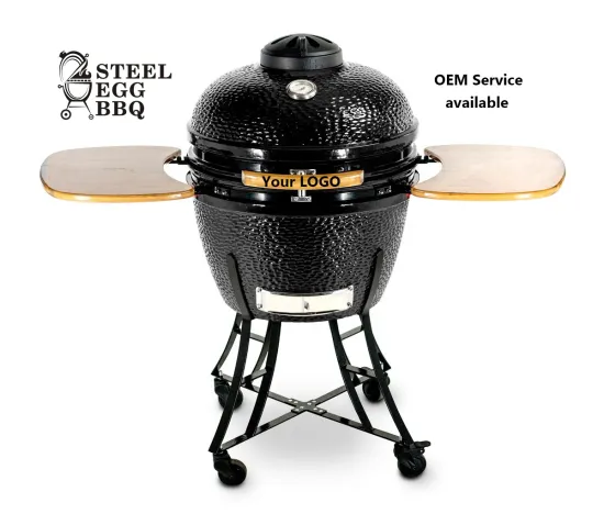 STEEL EGG BBQ Kamado 24'' Zoll Zwart Bastard Charcoal BBQ Grill Ceramic Egg Barbecue Grill for Outdoor Indoor Home or Garden