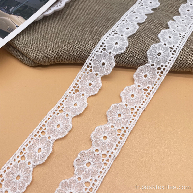 Africain Organza White Hand Cut Fabric Tissu de dentelle Bridal Trims de broderie pour rideaux Fleur d&#39;ivoire