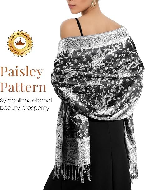Reversible Paisley Pashmina Shawl Wraps for Women Soft Exotic Indian Rave Scarf for Evening Dress Festival Scarves