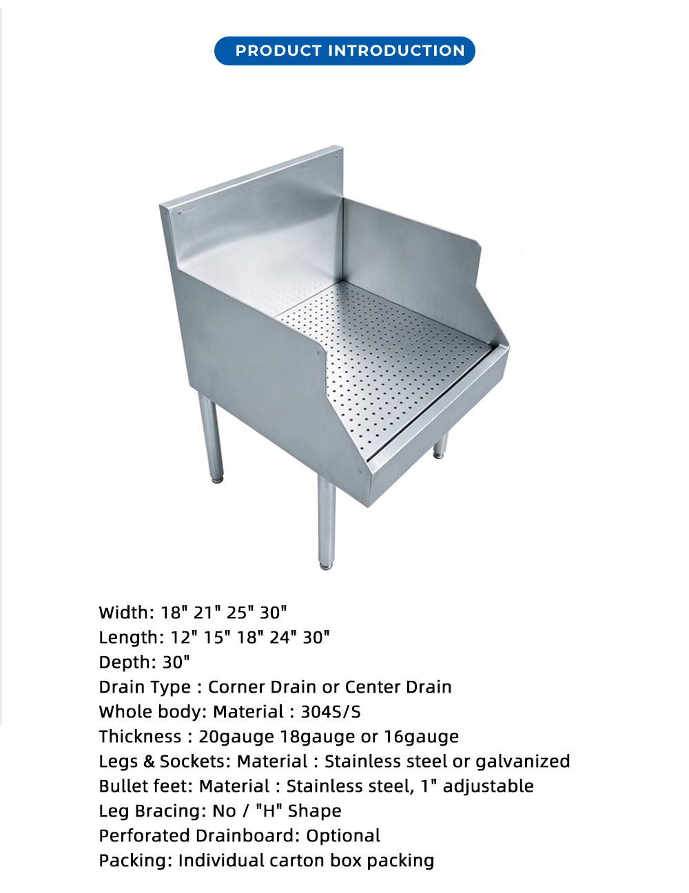 Stainless Steel Perforated Underbar Drainboard Unit X