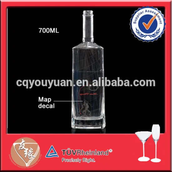 Flask square shape personalized bottles tequila 700ml
