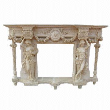 Carved antique yellow marble fireplace, suitable for girls'