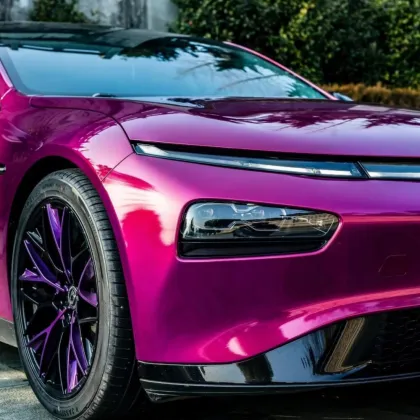 Glass Tower Red Car Wrap