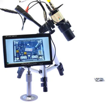 Professional 800TVL BNC Tripod Microscope Camera with 6-60mm Varifocal Zoom Lens and 7-inch LCD Monitor - Ideal for Industrial Applications