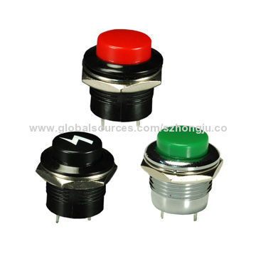 Push Button Switches, 6A/125V 3A/250V, Off-(On), Plastic or Metal