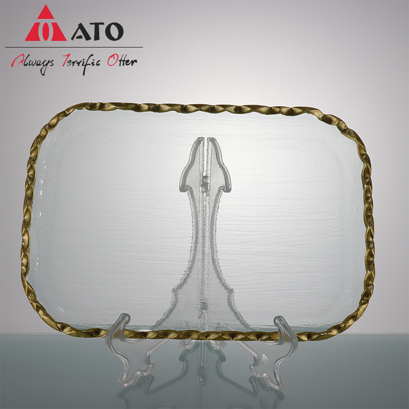 ATO rectangle glass charger plates dinner gold plates