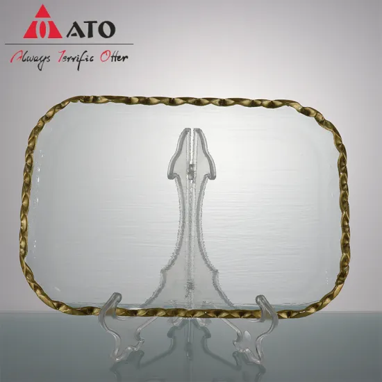 ATO rectangle glass charger plates dinner gold plates