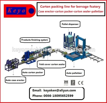 carton box packing line /Carton Erector-Carton Packer-Carton Sealer-Strapping Machine-Carton Palletizer-Wrapping.
