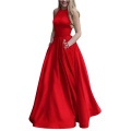  Princess Dress Women's Long Beaded Halter Satin Prom Dress Supplier