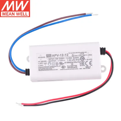 Meanwell APV Series Plastic Case IP42 Constant Voltage LED Drivers - APV-12-5, APV-12-12, APV-12-15, APV-12-24, LPC, LPV