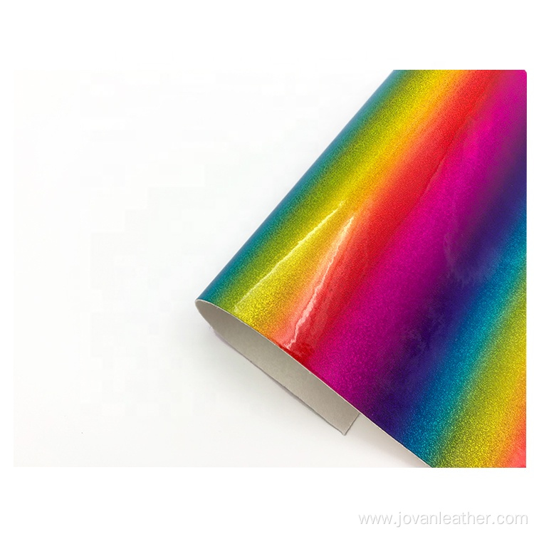 Rainbow holographic PU faux neon leather fabric