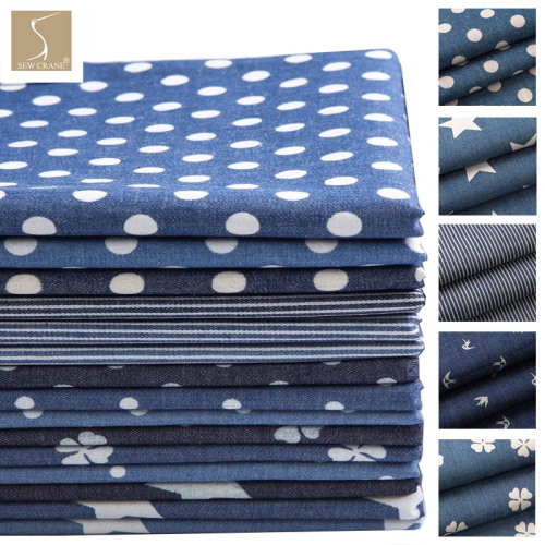 Tiny Polka Dot Indigo Blue White Star Lightweight Pure Cotton Denim Fabric Floral Denim Chambray Henley Striped Clothes