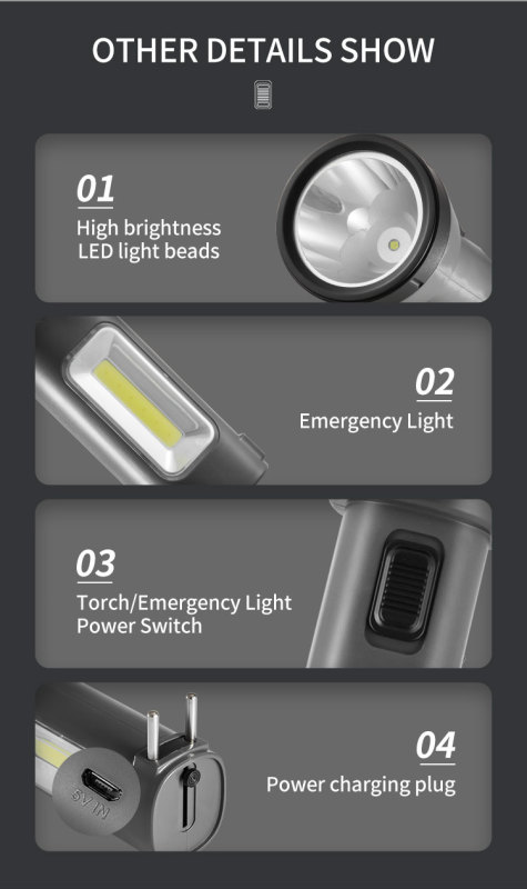 Camping Portable High-Low-Strobe Rechargeable LED Torch