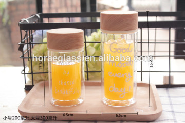 Transparent insulated double walled infuser glass water bottle,filtered glass water bottle with bamboo lid