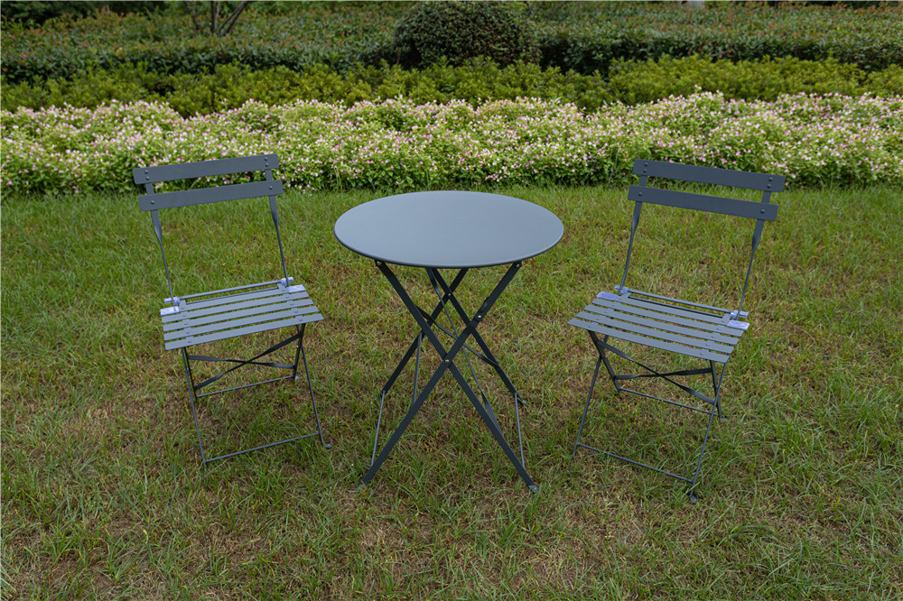 3 Pieces Set of Metal Foldable Outdoor Table and Chairs