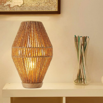 Retro Chinese Hemp Rope Table Lamp - Handmade Rattan Bedside Light for B&B Bedrooms