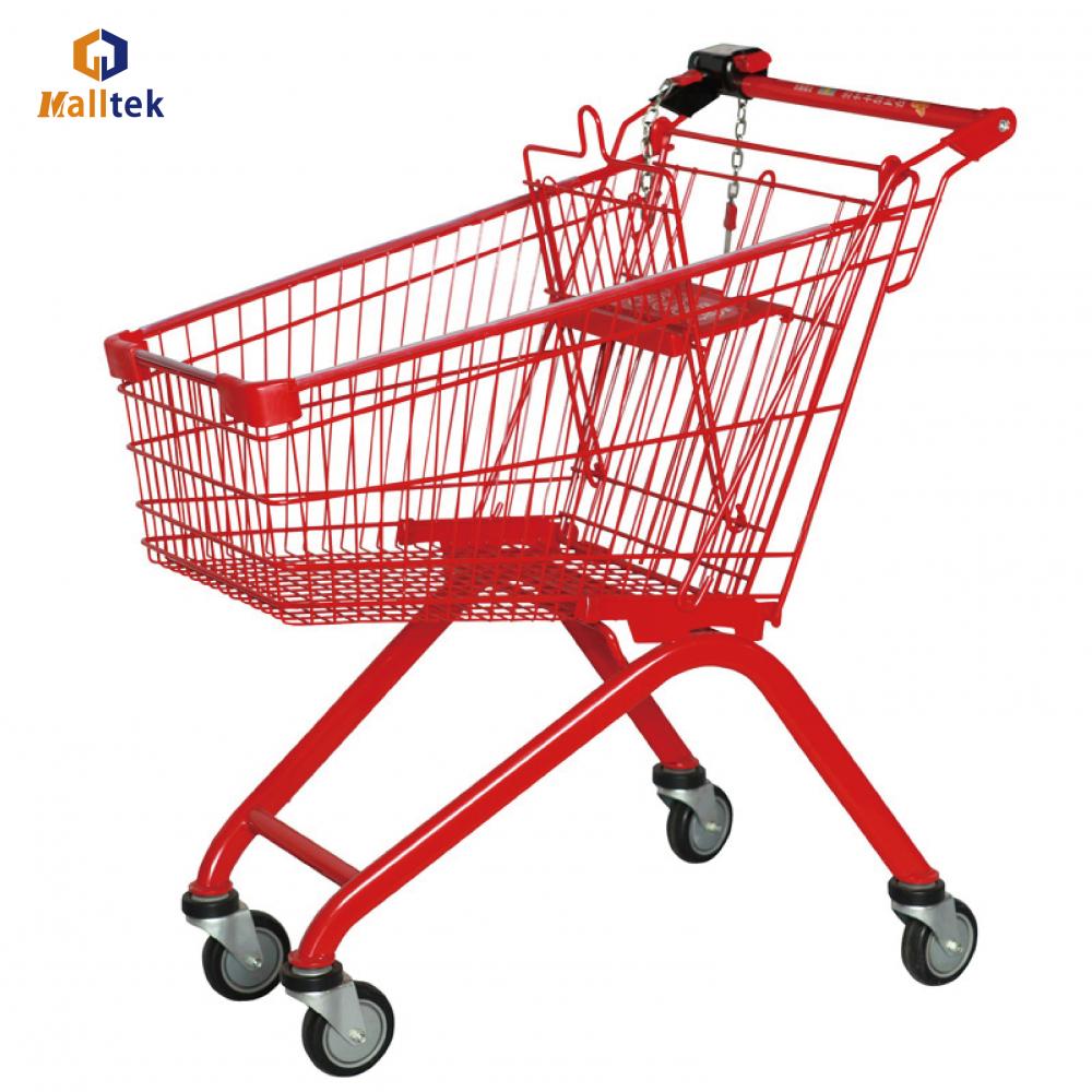 Red Colourful Supermarket Shopping Trolley with coin lock