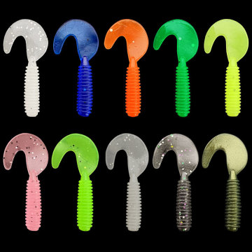 100pcs/Bag 3cm 0.3g Artificial Grub Roll Tail Worm Fishing Lure Silicone Soft Bait PVC