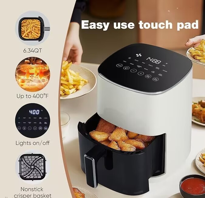 Air Fryer 12-in-1 Air Fry, Roast, Reheat, Dehydrate, Bake, Steam, Fries, Custard, Chicken, Wings, Sea Food, Vegetabels,400F