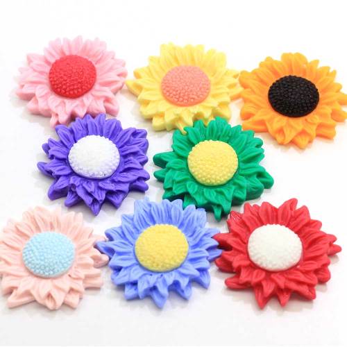 Kawaii Colorful Sunflower 34mm Resin Flatback Cabochon Scrapbooking For Phone Craft