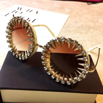2022 Women's Luxury Crystal Brand Vintage Round Diamond Sunglasses