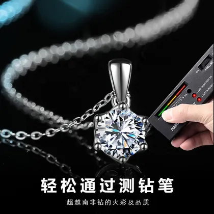 Women's Crown Six Claws Moissanite Sterling Silver Collarbone Necklace