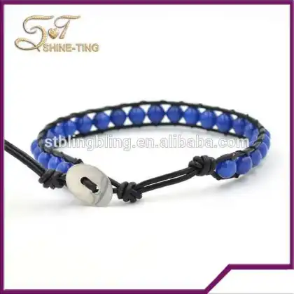 Wholesale 6mm blue stone beaded couple bracelet