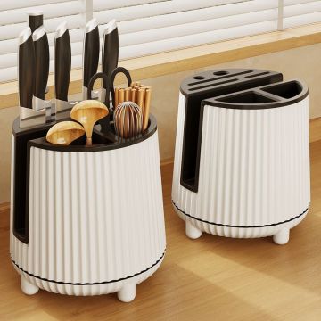 Rotatable Kitchen Utensil Organizer - Storage Container for Flatware, Knives, and Cutting Boards
