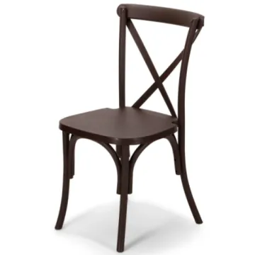 Dark Brown Wood Grain Resin Cross Back Wedding Chairs with Steel Core for Event Rentals