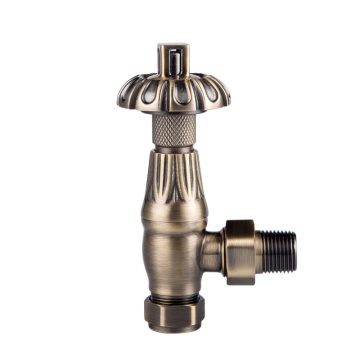 Victorian Style Thermostatic Lockshield TRV Valve Set: Brass with Copper Finish for Angled Radiators