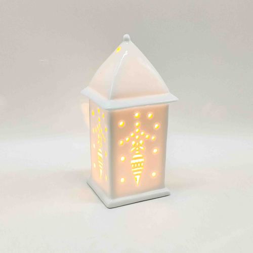 Lanterna LED com bugiganga de Natal em cerâmica esculpida oca