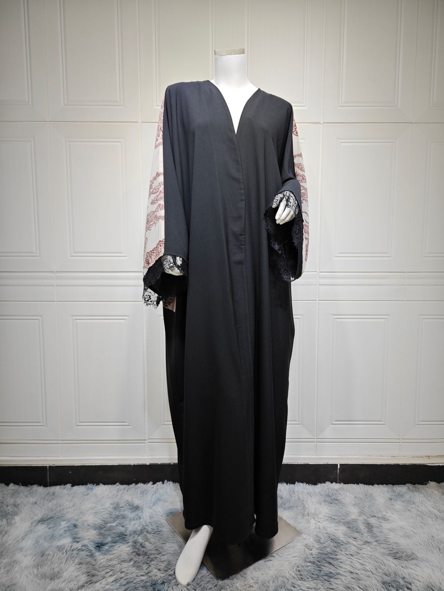 Ice Silk Lace Open Abaya (10)