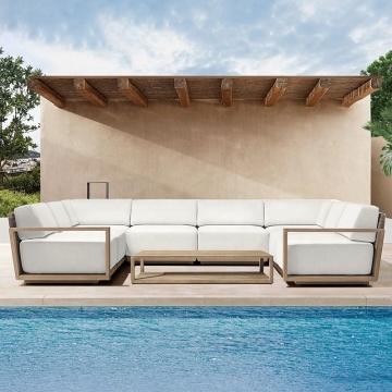 Modern Luxury Modular Teak Wood Outdoor Curved Garden Patio Sofa Set