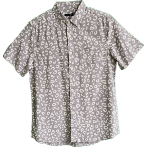 Men Casual Cotton Spotted Print Short Sleeve Shirt