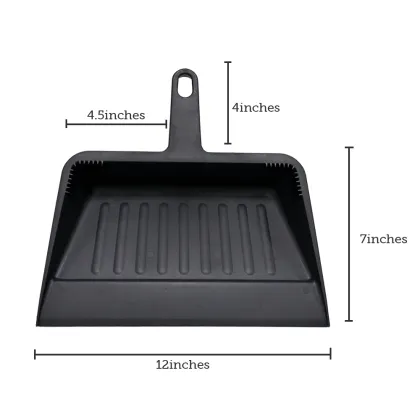 Affordable Heavy Duty Black 12" Plastic Hand Dustpans for Industrial & Commercial Use
