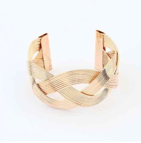 Wholesale gold plated braided iron cord crossed c shape cuff bracelet fashion metal bangle