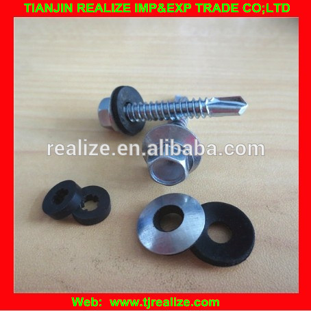 Hex head self drilling screw with plastic washer