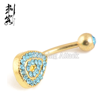 Gold Plated Multi Gem Paved Teardrop Belly Piercing