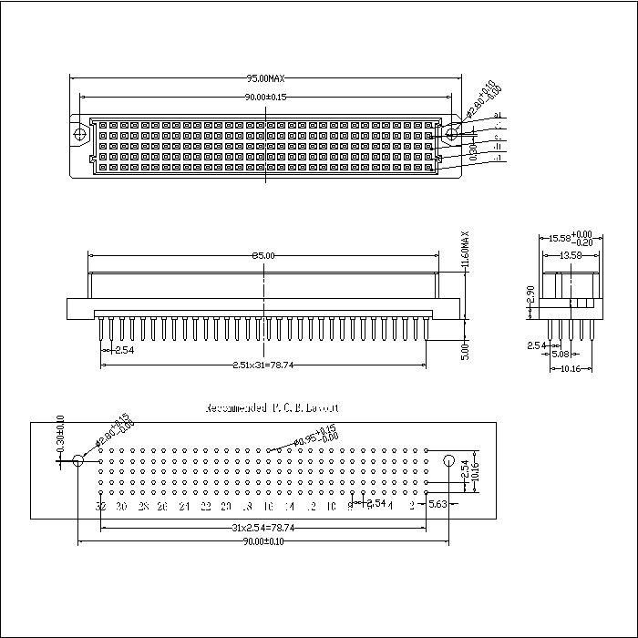 DFS-XX-XXX-501 DIN 41612 Vertcal Solder Type E Female 160 Pins