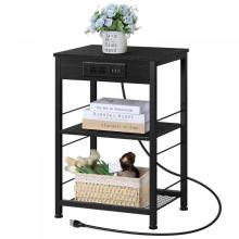 Classical Black Bedroom Nightstands with Charging Ports