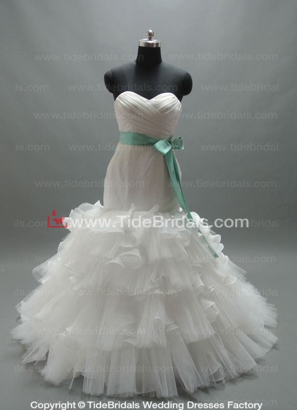 High Quality Mermaid Sweetheart Strapless Organza Bridal Gown Wedding Dress (LT5749)