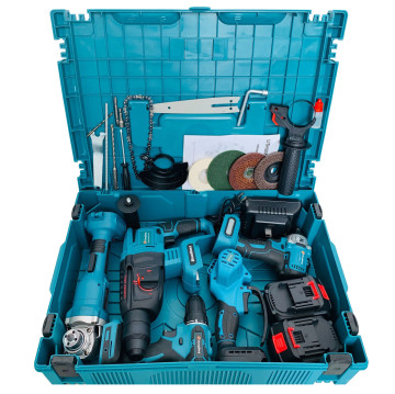 Professional 5-Piece Cordless Power Tools Kit: Including Lithium Angle Grinder, Electric Hammer Drill, Chain Saw, and Combination Wrench