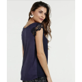 Top Lace casual sem mangas na blusa de ombro