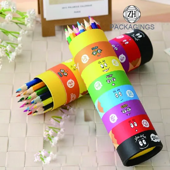 Custom logo print round cardboard pen box