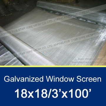 18x18 Galvanized Window Insect Screen 3'x100'