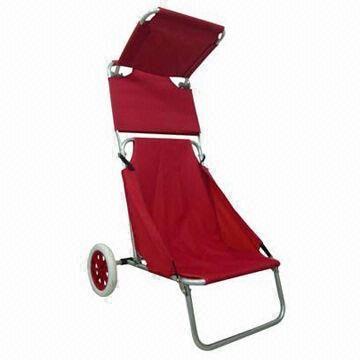 Foldable Beach Chair with Rollers, Metal Frame and Polyfabric