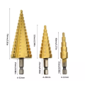 Cortador de orifício de metal revestido com titânio de cone de boa qualidade, broca de etapa de aço de alta velocidade Conjunto de broca para metal