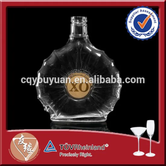 Round-flat Clear 750ML Brandy Bottle 750 ML Wine Bottle With Cork